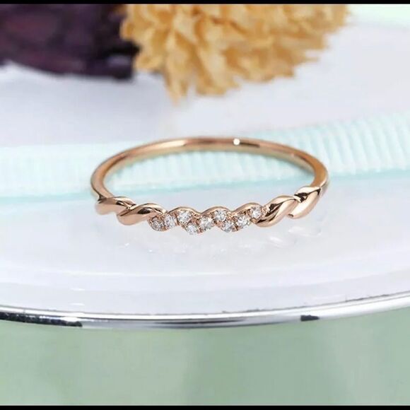 Dainty Rose Gold PLATED CZ Diamond Ring - Picture 1 of 7